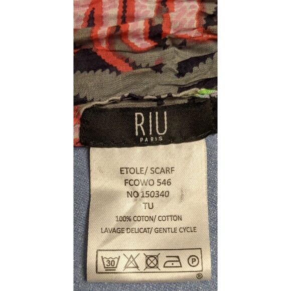 RIU Paris Women's Rectangular Multicolored Leaf Print Cotton Crinkle Long Scarf - Picture 7 of 8